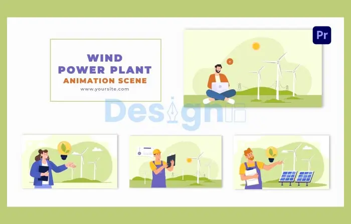 Wind Power Plant Technician Flat Character Animation Scene